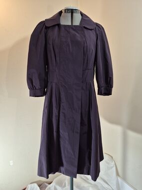 Floreat Dark Purple A-Line Puff-Sleeve Coatdress